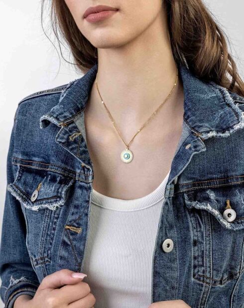 Collar Alani de acero bañado en oro amarillo y turquesa dorado/azul claro