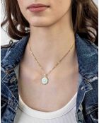 Geel verguld staal en goud/lichtblauwe geëmailleerde magnoliaketting