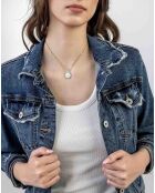 Geel verguld staal en goud/lichtblauwe geëmailleerde magnoliaketting