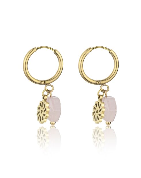 Khloe-oorbellen in geelverguld staal en goud/roze kristal