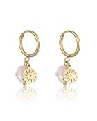 Khloe-oorbellen in geelverguld staal en goud/roze kristal