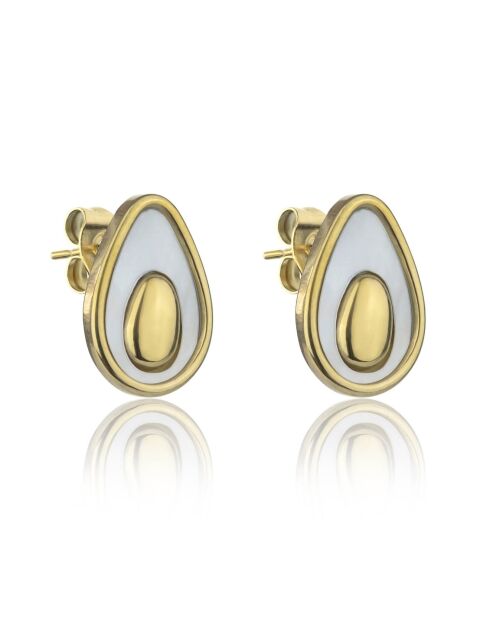 Boucles d'oreilles Maddison en Acier plaqué Or jaune & Coquillage d'eau douce doré/blanc nacré