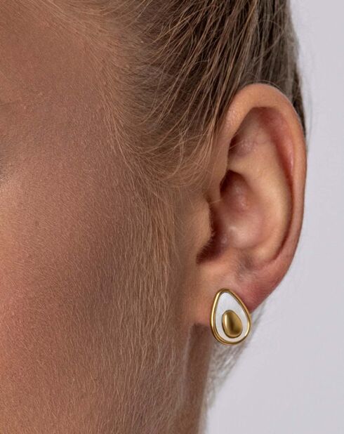 Boucles d'oreilles Maddison en Acier plaqué Or jaune & Coquillage d'eau douce doré/blanc nacré