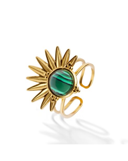 Bague en Acier plaqué Or jaune & Malachite synthétique dorée