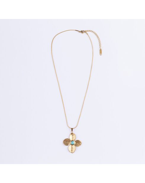 Halsketting van geelgoud verguld staal en gouden turkoois