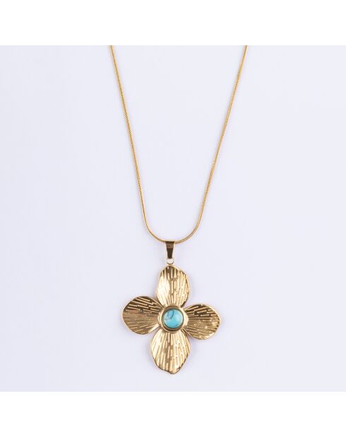 Halsketting van geelgoud verguld staal en gouden turkoois