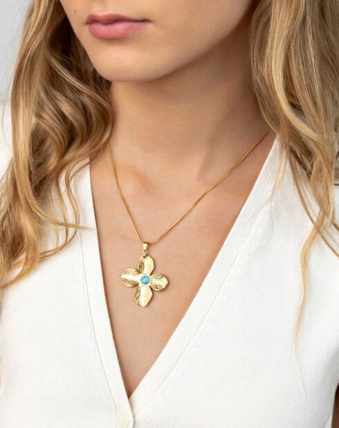 Halsketting van geelgoud verguld staal en gouden turkoois