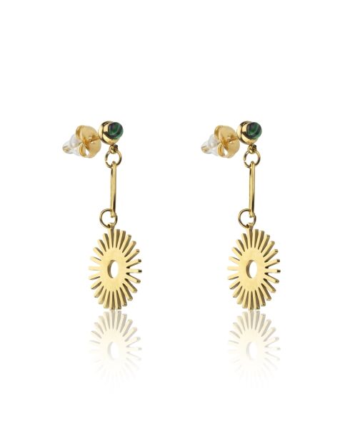 Bailey oorbellen in geelverguld staal en goud/groen synthetisch malachiet