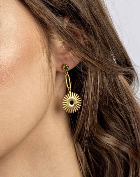 Bailey oorbellen in geelverguld staal en goud/groen synthetisch malachiet