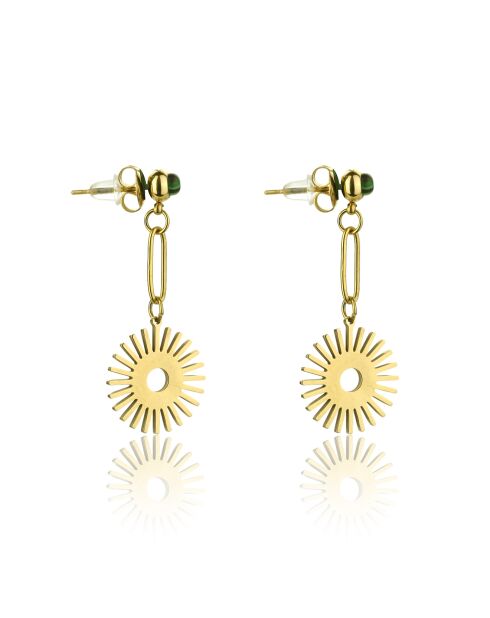 Bailey oorbellen in geelverguld staal en goud/groen synthetisch malachiet