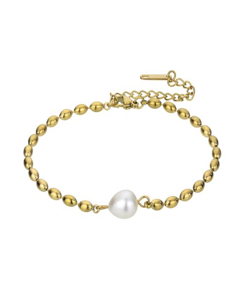 Bracelet Stevie en Acier plaqué Or jaune & Perle d'eau douce doré/blanc