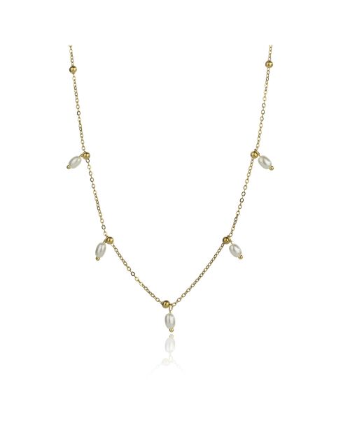 Geelvergulde stalen shiloh-ketting en goud/witte kunstmatige parel