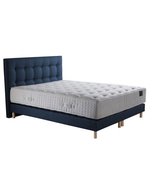 Ensemble Hécate 2 Matelas ressorts ensachés + 2 Sommiers + Tête de lit capitonnée bleu