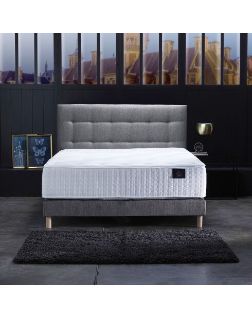 Set materasso a molle insacchettate Hélios + rete letto + testiera imbottita grigio chiaro antracite