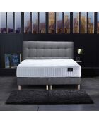 Ensemble Hécate 2 Matelas ressorts ensachés + 2 Sommiers + Tête de lit capitonnée gris
