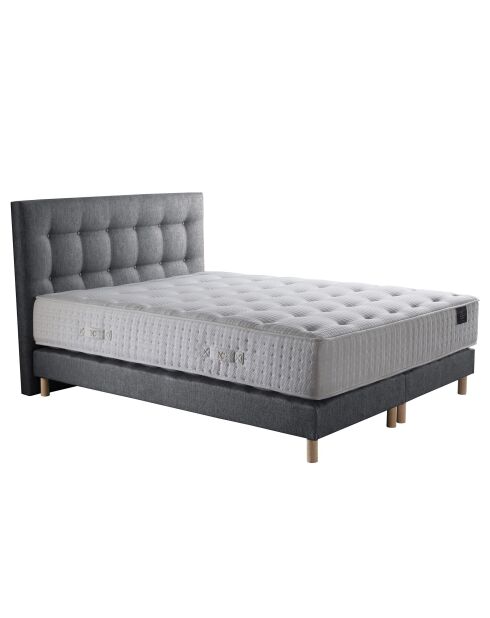 Ensemble Hécate 2 Matelas ressorts ensachés + 2 Sommiers + Tête de lit capitonnée gris