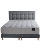 Ensemble Hécate 2 Matelas ressorts ensachés + 2 Sommiers + Tête de lit capitonnée gris