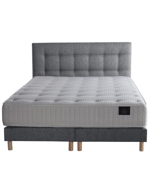 Ensemble Hécate 2 Matelas ressorts ensachés + 2 Sommiers + Tête de lit capitonnée gris
