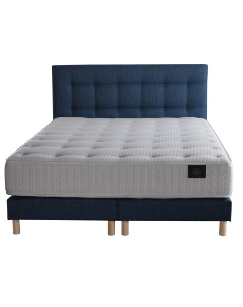 Set Seléné di 2 materassi a molle insacchettate + 2 molle scatolate + testiera imbottita blu