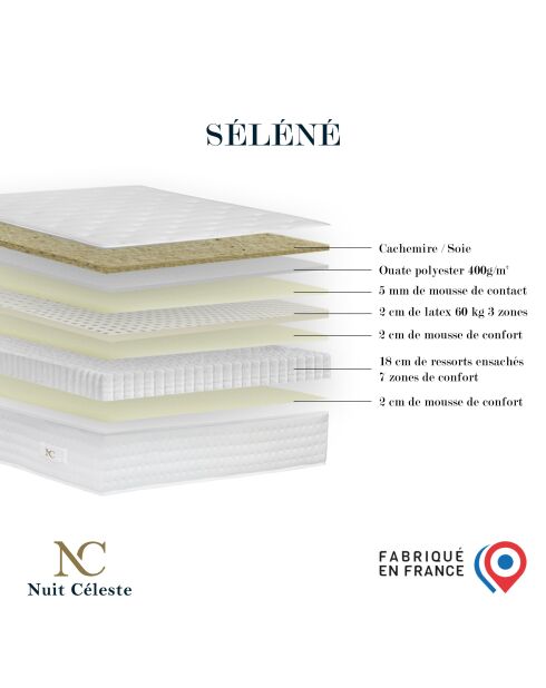 Set Seléné di 2 materassi a molle insacchettate + 2 molle scatolate + testiera imbottita blu