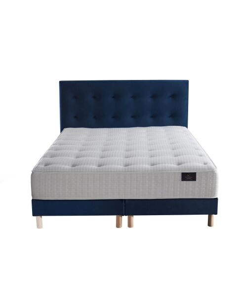 Set materasso a molle insacchettate Hélios + 2 reti letto + testiera imbottita blu