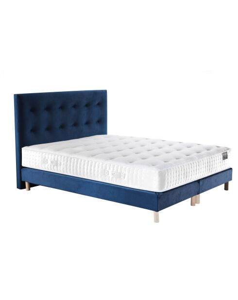 Ensemble Comète Matelas ressorts ensachés + 2 Sommiers + Tête de lit capitonnée bleu