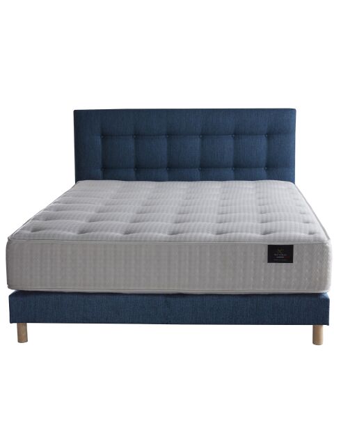Ensemble Hécate 2 Matelas ressorts ensachés + Sommier + Tête de lit capitonnée bleu