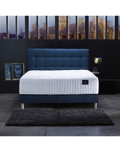 Callisto Set materasso in schiuma ad alta resilienza + base letto + testiera imbottita blu