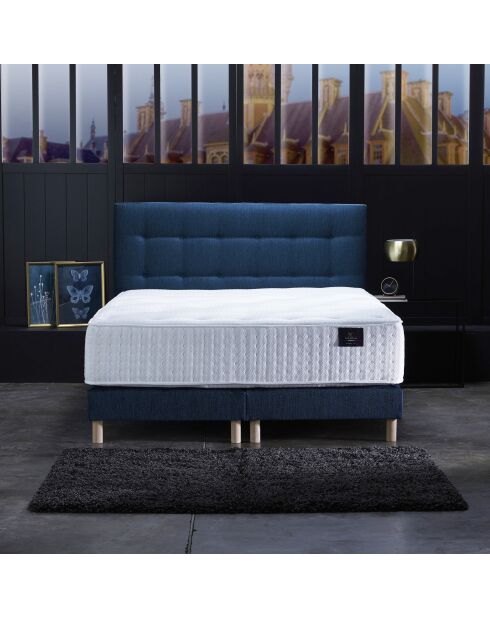 Callisto Set materasso in schiuma ad alta resilienza + 2 letti + testiera imbottita blu