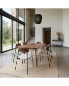 Ensembre Table Effet Bois Couleur Noyer + 6 Chaises Tissu Écru Callao