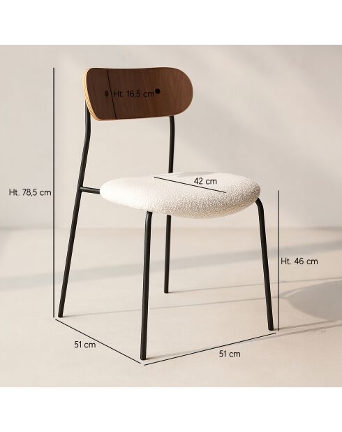 Ensembre Table Effet Bois Couleur Noyer + 6 Chaises Tissu Écru Callao