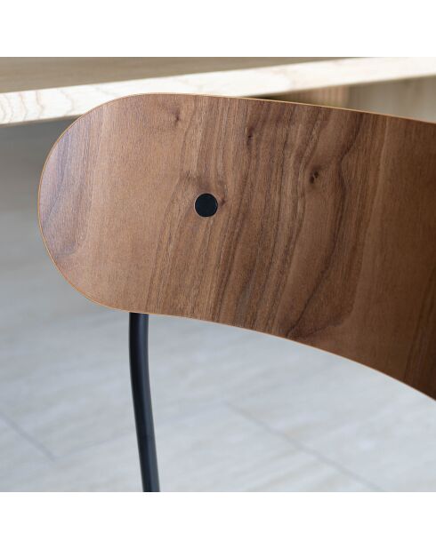 Ensembre Table Effet Bois Couleur Noyer + 6 Chaises Tissu Écru Callao