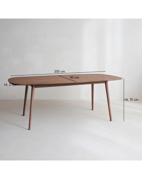 Ensembre Table Effet Bois Couleur Noyer + 6 Chaises Tissu Écru Callao