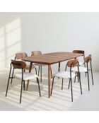 Ensembre Table Effet Bois Couleur Noyer + 6 Chaises Tissu Écru Callao