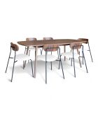 Ensembre Table Effet Bois Couleur Noyer + 6 Chaises Tissu Écru Callao