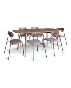 Ensemble Table 200C Effet Bois Couleur Noyer + 6 Chaises Tissu Chataigne Callao