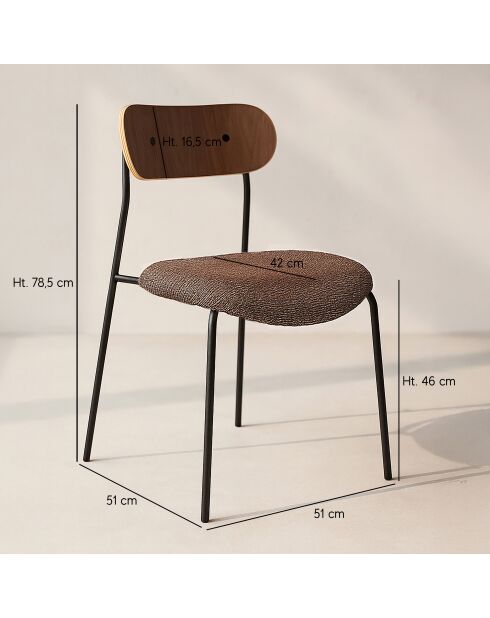 Ensemble Table 200C Effet Bois Couleur Noyer + 6 Chaises Tissu Chataigne Callao