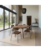 Ensemble Table 200C Effet Bois Couleur Noyer + 6 Chaises Tissu Chataigne Callao