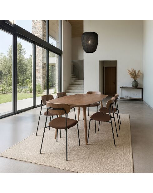 Ensemble Table 200C Effet Bois Couleur Noyer + 6 Chaises Tissu Chataigne Callao