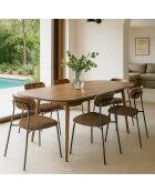 Ensemble Table 200C Effet Bois Couleur Noyer + 6 Chaises Tissu Chataigne Callao