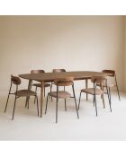 Ensemble Table 200C Effet Bois Couleur Noyer + 6 Chaises Tissu Chataigne Callao