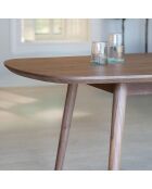 Ensemble Table 200C Effet Bois Couleur Noyer + 6 Chaises Tissu Chataigne Callao