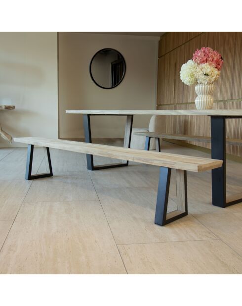 Banc En Bois De Pin Et  Acacia Pieds Métal Noir 220X30X41Cm Hera
