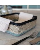 Panier Carré  20X20Cm En Jonc De Mer Naturel Et Vert Dune