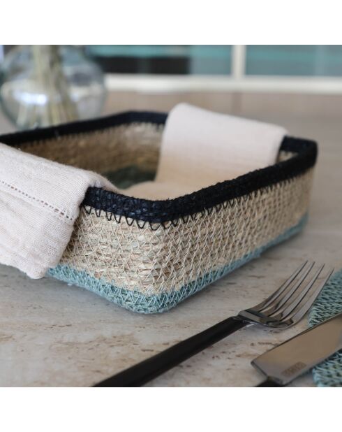 Panier Carré  20X20Cm En Jonc De Mer Naturel Et Vert Dune