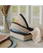 Panier Carré  20X20Cm En Jonc De Mer Naturel Et Vert Dune