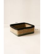 Panier Carré  20X20Cm En Jonc De Mer Naturel Et Vert Dune