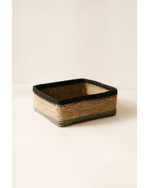Panier Carré  20X20Cm En Jonc De Mer Naturel Et Vert Dune