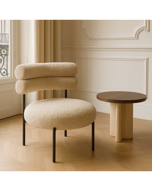 Fauteuil Lounge En Tweed Beige Et Métal Noir 62X75.5X68Cm Gina