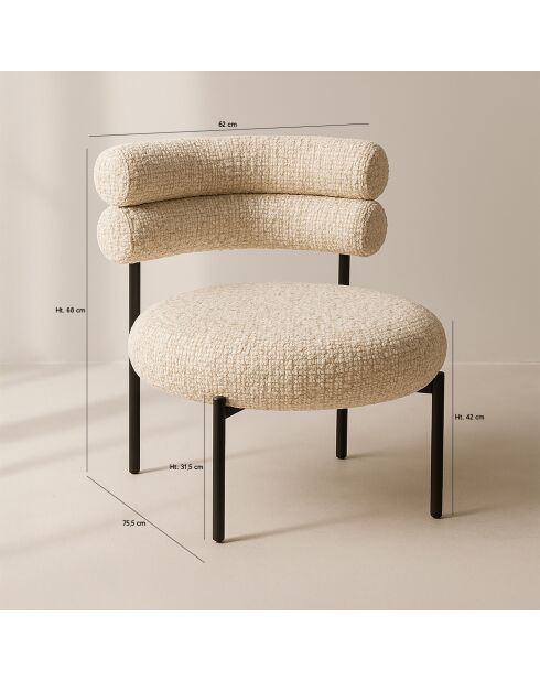 Fauteuil Lounge En Tweed Beige Et Métal Noir 62X75.5X68Cm Gina